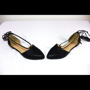 Black tie around the ankle flats